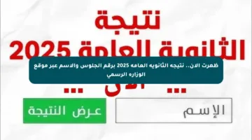 ظهرت الآن.. نتيجة الثانوية العامة 2025 برقم الجلوس والاسم عبر موقع الوزارة الرسمي